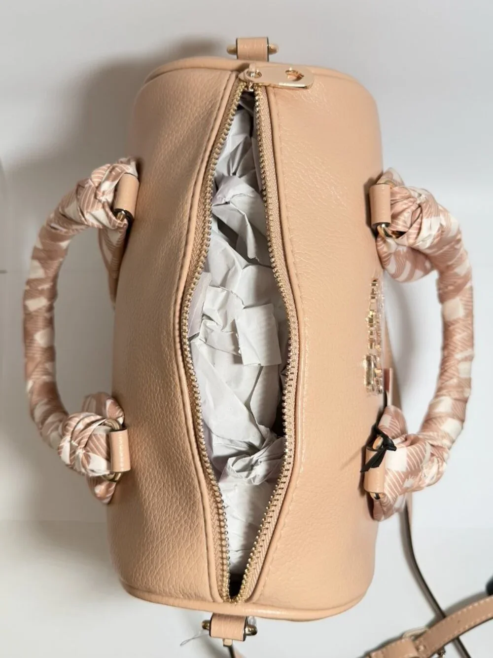 Juicy Couture Forever Fab Scarf Satchel Buff Beige NWT Logo Handbag Purse